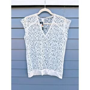 Les Jupons de Tess White Lace Top Blouse XL